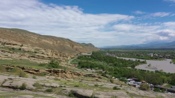 Fleuve Kura Formations Rocheuses Grès Près Ville Grotte Uplistsikhe Géorgie — Video