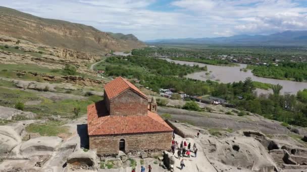 Uplistsikhe Ancient Rock Hewn Town Eastern Georgia Aerial View — Stock Video