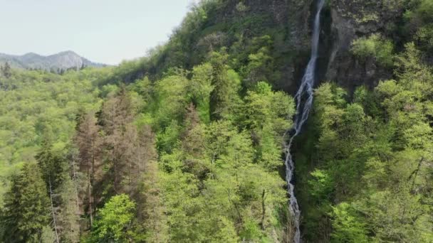 Wasserfall Inmitten Des Waldes Den Bergen Luftbild — Stockvideo