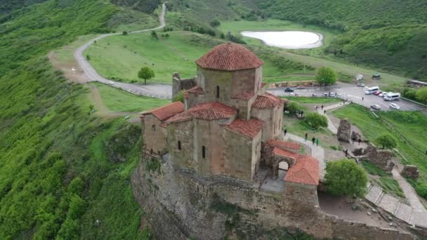 Chiesa Jvari Bellissimo Monastero Georgiano Ortodosso Del Secolo Vista Aerea — Video Stock