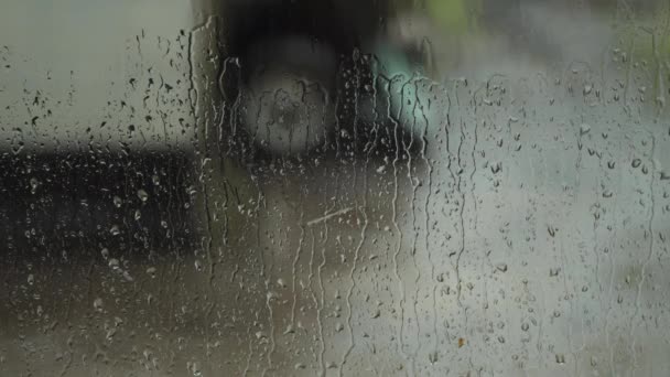 Σταγόνες Βροχής Στο Ποτήρι Βροχερός Καιρός — Αρχείο Βίντεο