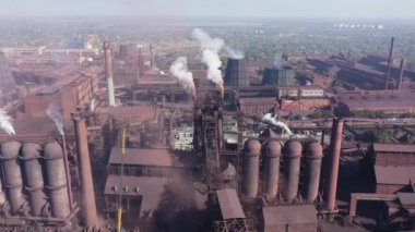 Blast furnaces aerial view. Environmental pollution. Causes of Global Warming