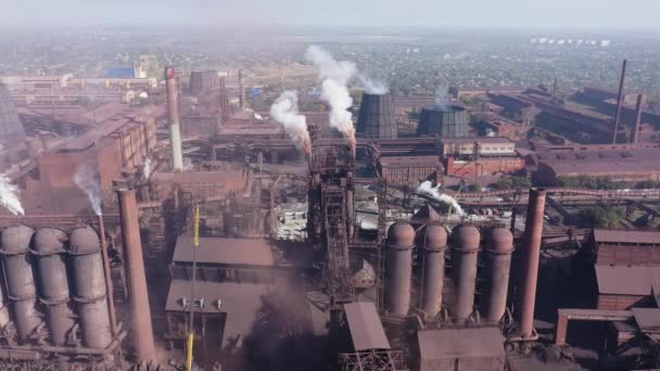 Blast Furnaces Aerial View Environmental Pollution Causes Global Warming — Stockvideo