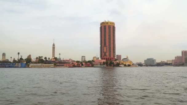 Cairo Egypt January 2020 Shooting Floating Boat Architecture Banks Nile — 图库视频影像