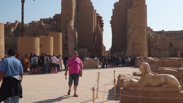 Luxor Egypt Ledna 2020 Mnoho Turistů Chrámu Karnak Egyptské Umění — Stock video