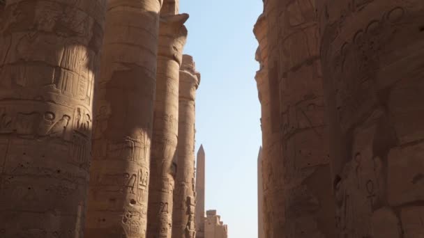 Columnas Con Jeroglíficos Templo Karnak Luxor Egipto Arte Del Antiguo — Vídeos de Stock