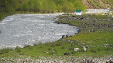 Georgia 'daki engebeli dağ nehri..