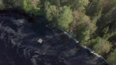 Ormanın yanındaki nehrin havadan çekilmiş görüntüsü.