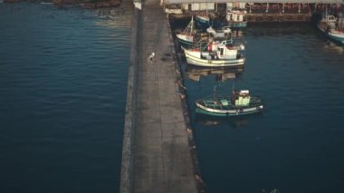 Deniz limanı duvarında yürüyen insanlar