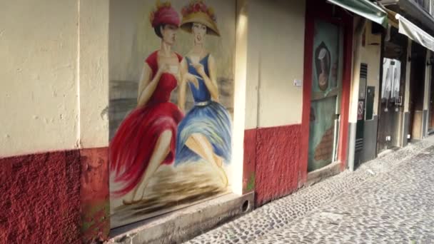 Pintura de arte urbano en un edificio abandonado en Madeira Prougal — Vídeo de stock