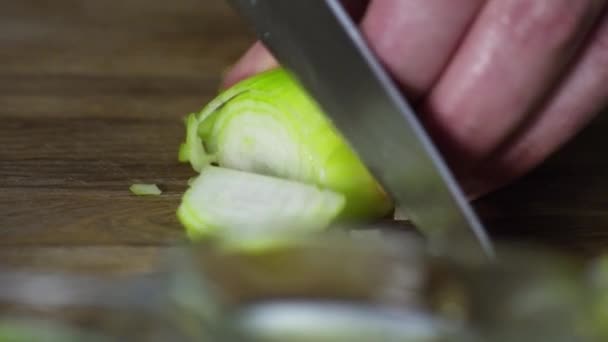 양파를 썰어서 썰어 넣는 사람 — 비디오