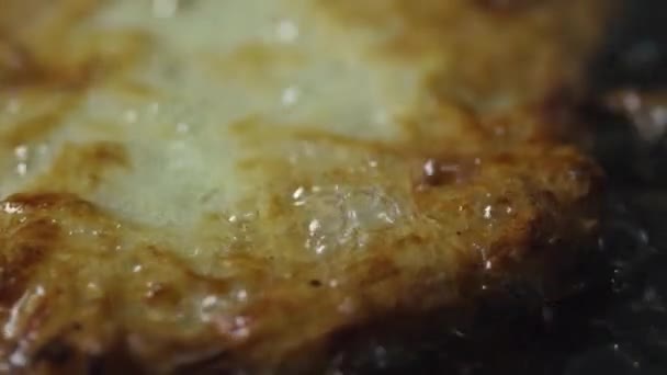 Friture marron de hachis dans une huile de cuisson chaude — Video