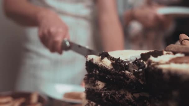 Szeletelés a torta lassított felvételen — Stock videók