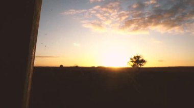 Ufkun üzerinde gün batımı manzarası. Geniş bir açık alan.