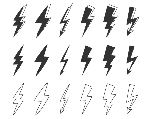 平面雷电矢量图形和闪电照明闪光灯图标在白色背景上设置矢量。营销元素等的雷声图标. — 图库矢量图片