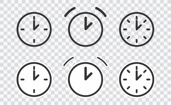 Vector Time and Clock icons in thin line style. on transparent — Stock Vector