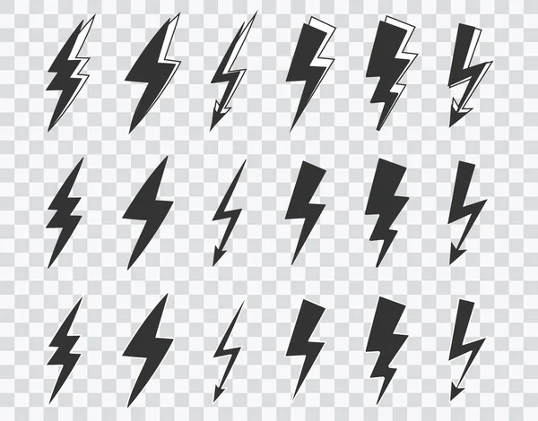 Vectorgrafiek van vlakke donder en bout verlichting flash pictogrammen set vector op transparante achtergrond. donder pictogram voor marketing element, enz.. — Stockvector