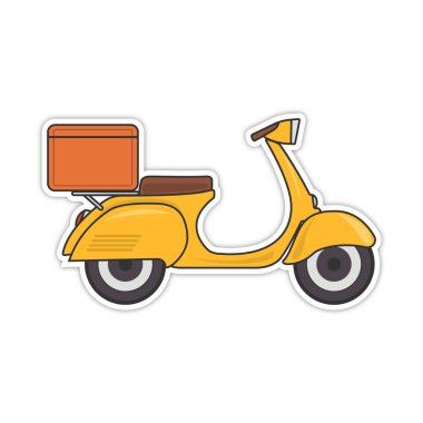 Bagajlı vektör retro scooter. Teslimat için modaya uygun mobilet kutuları var..