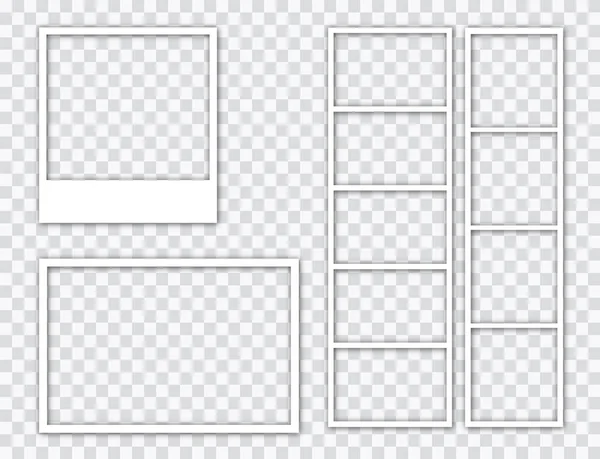 Realistyczna, pusta ramka na wizytówkę, zestaw filmowy. Retro vintage zdjęcie z przezroczystą taśmą samoprzylepną i spinaczem. Zdjęcie cyfrowe. Szablon lub makieta do projektowania. Ilustracja wektora. — Wektor stockowy