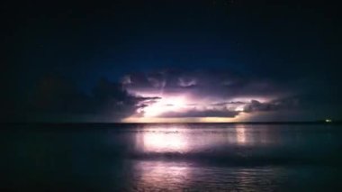 4k Timelapse. Bulutlar ve Yıldızlarla Gece Deniz Fırtınası