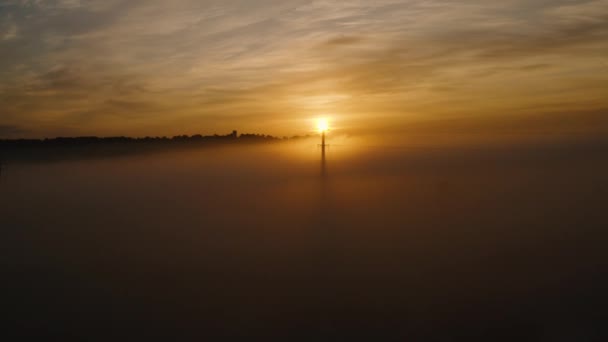 Vue Aérienne Brouillard Lever Soleil Sur Ville — Video