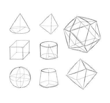 El çizimi vektör küresi, küp ve diğer geometrik şekiller üç boyutlu uzayda gölgeler diyagramı ile