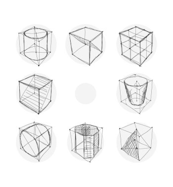 El çizimi vektör küresi, küp ve diğer geometrik şekiller üç boyutlu uzayda gölgeler diyagramı ile