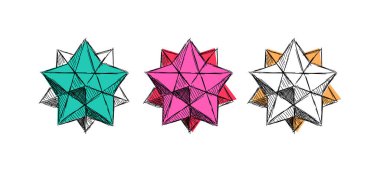 Siyah beyaz ve renk perspektifinde el çizimi 3D çokgen şekil