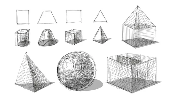 Esfera Vetorial Desenhada Mão Cubo Outras Formas Geométricas — Vetor de Stock