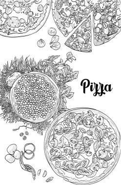 İtalyan yemeği ve pizza kompozisyonu.