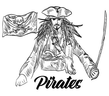 Kılıçlı korsan ve giysili korsan bayrağı.