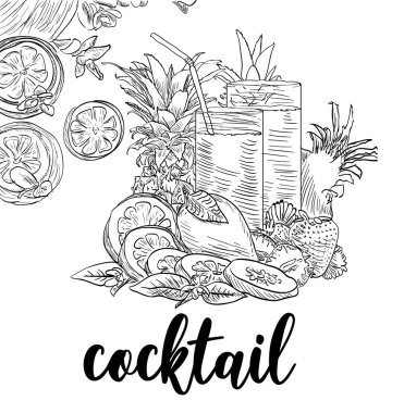 Meyve ve samanla limonata çiz.