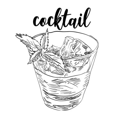 Menü için buzlu ve naneli alkollü kokteyl.