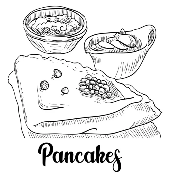 Drawn Pancakes Jam Breakfast — Stock Vector