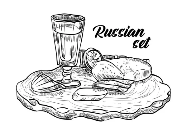 Jogo Russo Uma Bebida Russa Tradicional Vodka Lanches Russos Tradicionais —  Vetores de Stock