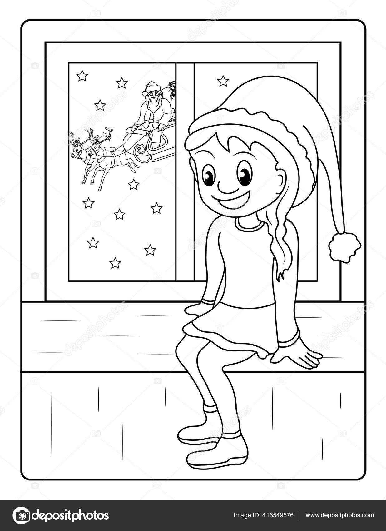 Download Christmas Coloring Page Kids Download Cute Adorable Christmas Coloring Page Stock Photo Image By C Miketoonstudio 416549576