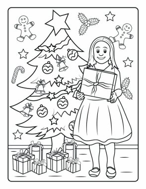 Çocuklar için Noel Boyama Sayfası. Bu sevimli ve sevimli Noel Boyama Sayfasını dekorasyonlarla birlikte indir. Mutlu, neşeli bayram temalı. 