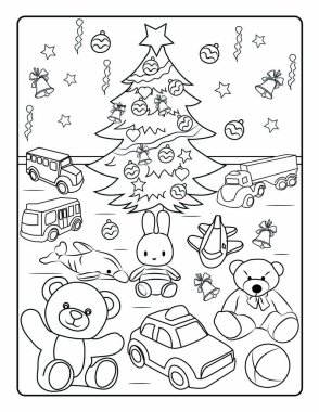 Çocuklar için Noel Boyama Sayfası. Bu sevimli ve sevimli Noel Boyama Sayfasını dekorasyonlarla birlikte indir. Mutlu, neşeli bayram temalı. 