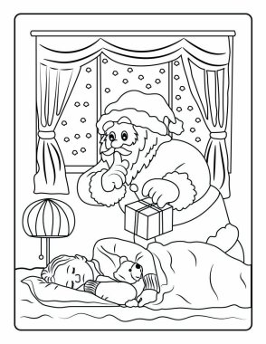 Çocuklar için Noel Boyama Sayfası. Bu sevimli ve sevimli Noel Boyama Sayfasını dekorasyonlarla birlikte indir. Mutlu, neşeli bayram temalı. 