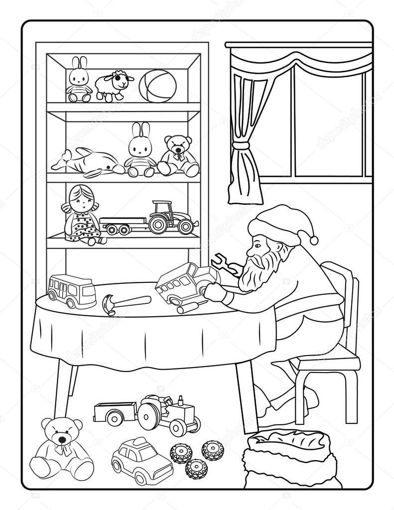 Christmas Coloring Page for Kids. Download this cute and adorable Christmas Coloring Page with decorations. Happy, Cheerful holiday-themed. 