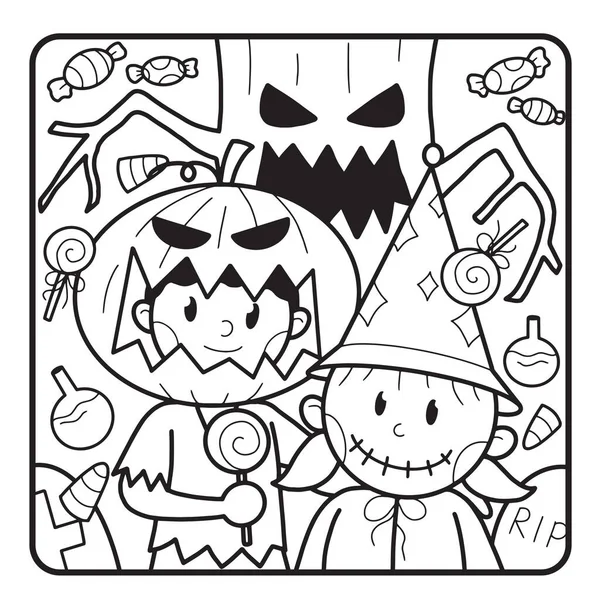 Halloween Coloring Page Kids Download Cute Adorable Halloween Coloring Page — Stock Photo, Image