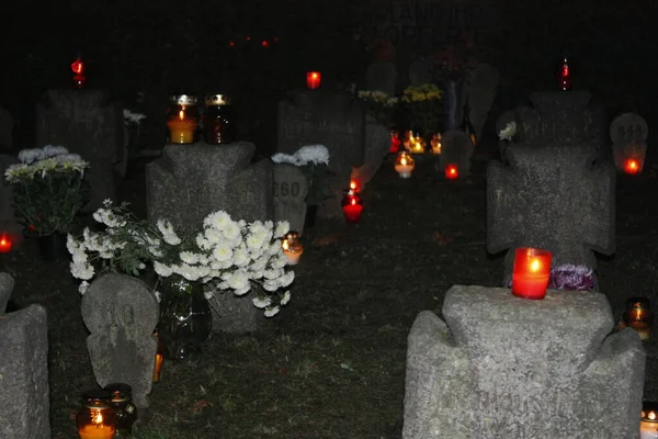 Cimitero Durante Festa Ognissanti Polonia — Foto Stock