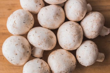 Tüm mantarları ahşap masaya dizdim.