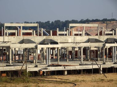 Kuala Lumpur, Malezya-26 Mayıs 2017: teras ev yapım aşamasında Malezya. Modern ve çağdaş tarzı ile bir mimar tarafından tasarlanmış. Tuğla kullanılarak inşa duvar. 