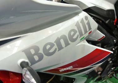Kuala Lumpur, Malezya-31 Mart 2018: Benelli motosiklet marka ve logolar, motosiklet vücut. Benelli motosiklet aslında İtalya yapılmış ama şimdi Çin tarafından üretilen