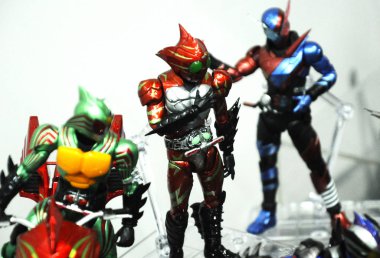 Kuala Lumpur, Malezya-7 Nisan 2018: seçili üzerinde duruldu kurgusal karakter aksiyon figürü Japon popüler serisi Kamen binici. Kamen binici çeşitli özel bağlı olarak kendi serisi ve dönemi.  