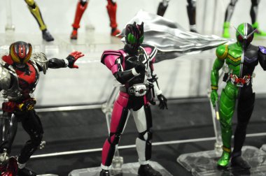 Kuala Lumpur, Malezya-7 Nisan 2018: seçili üzerinde duruldu kurgusal karakter aksiyon figürü Japon popüler serisi Kamen binici. Kamen binici çeşitli özel bağlı olarak kendi serisi ve dönemi.  