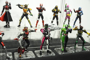 Kuala Lumpur, Malezya-7 Nisan 2018: seçili üzerinde duruldu kurgusal karakter aksiyon figürü Japon popüler serisi Kamen binici. Kamen binici çeşitli özel bağlı olarak kendi serisi ve dönemi.  