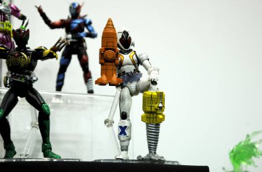 Kuala Lumpur, Malezya-7 Nisan 2018: seçili üzerinde duruldu kurgusal karakter aksiyon figürü Japon popüler serisi Kamen binici. Kamen binici çeşitli özel bağlı olarak kendi serisi ve dönemi.  