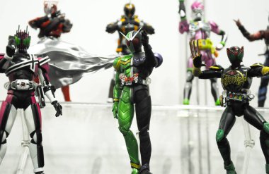 Kuala Lumpur, Malezya-7 Nisan 2018: seçili üzerinde duruldu kurgusal karakter aksiyon figürü Japon popüler serisi Kamen binici. Kamen binici çeşitli özel bağlı olarak kendi serisi ve dönemi.  